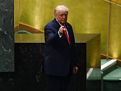 U.S. President Donald Trump gestures after delivering a speech during the General Debate o