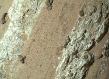 An image taken by NASA's Perseverance rover that shows "leopard spots" on a