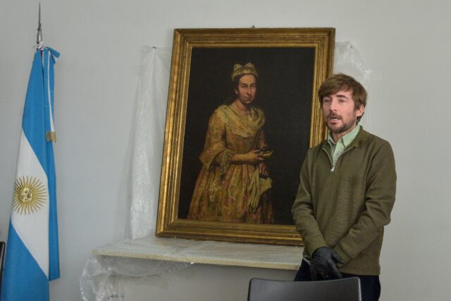 Art expert Ariel Bassano with the Nazi-looted 'Portrait of a Lady' after it was