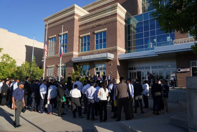 Candidates lined up to apply for jobs with Immigration and Customs Enforcement in Provo, U