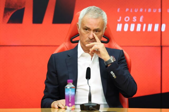 Portuguese coach Jose Mourinho attends a press conference during his presentation as the n