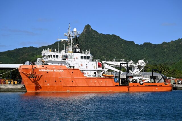 The research ship MV Anuanua Moana is pictured at a port in Rarotonga, Cook Islands, durin