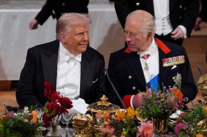 US President Donald Trump and Britain's King Charles III attend a state banquet at Wi