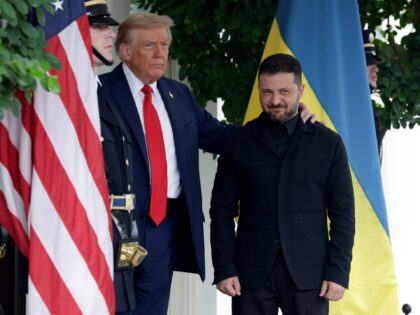 WASHINGTON, DC - AUGUST 18: U.S. President Donald Trump greets Ukrainian President Volodym