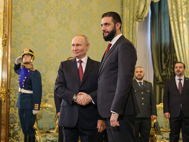 10-15-25- Syrian-Ahmed-Shara-Russian-Vladimir-Putin-getty MOSCOW, RUSSIA - OCTOBER 15: (----EDITORIAL USE ONLY - MANDATORY CREDIT - ' SYRIAN PRESIDE