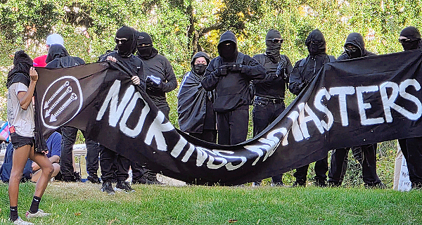 Antifa contingent on outskirts of protest (Lana Shadwick/Breitbart Texas)