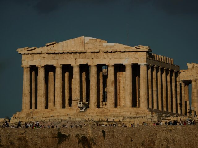 The 5th century B.C. Parthenon temple stands free of scaffolding on the Acropolis hill in