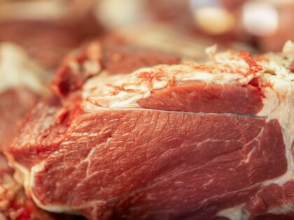 A cut of beef in a refrigerated display case at a butcher shop in Rosario, Argentina, on W