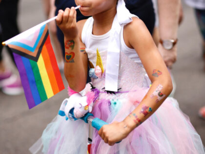 A young girl participates in the Annual New York Pride March on June 25, 2023 in New York