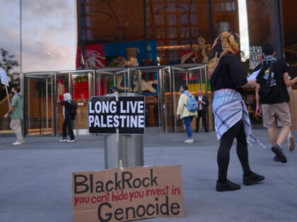 A group of Palestinian supporters protest against Meta company along with BlackRock in fro