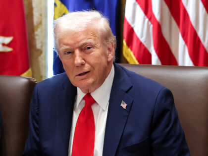 U.S. President Donald Trump, joined by Secretary of State Marco Rubio, speaks during a Cab