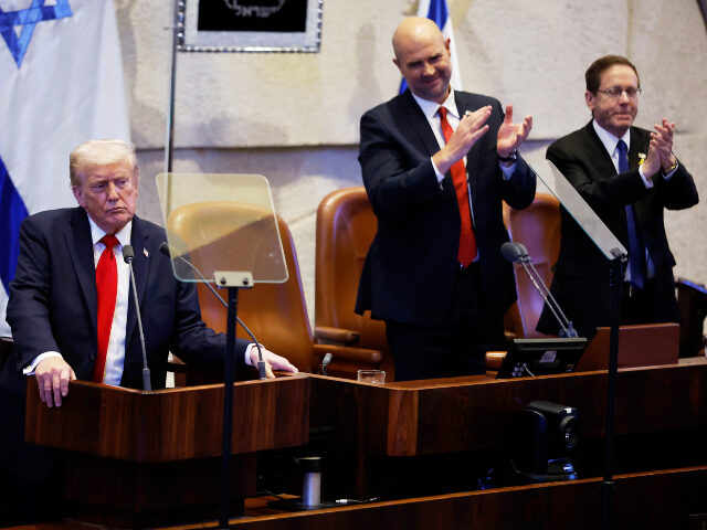 President Donald Trump, next to Amir Ohana, Speaker of the Israeli Knesset and Israeli Pre