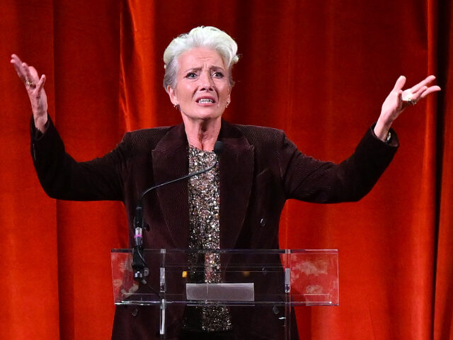 LONDON, ENGLAND - OCTOBER 03: Dame Emma Thompson presenting an Albie for Justice for Women