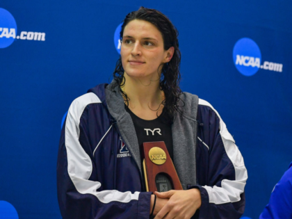 ATLANTA, GA - MARCH 18: University of Pennsylvania swimmer Lia Thomas reacts after finishi