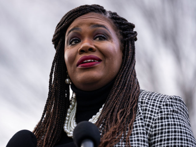 GettyImages-1246575273 UNITED STATES - JANUARY 26: Rep. Cori Bush, D-Mo., speaks during a news conference outside