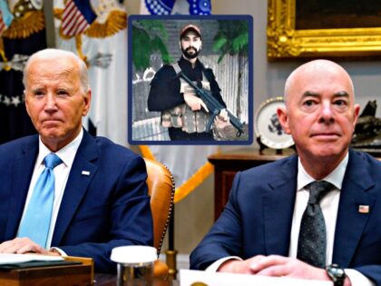 US President Joe Biden, left, and Alejandro Mayorkas, secretary of the US Department of Ho