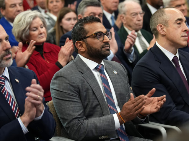 GettyImages-2205126636 WASHINGTON, DC - MARCH 14: FBI Director Kash Patel (C) applauds and Emil Bove (R) attends