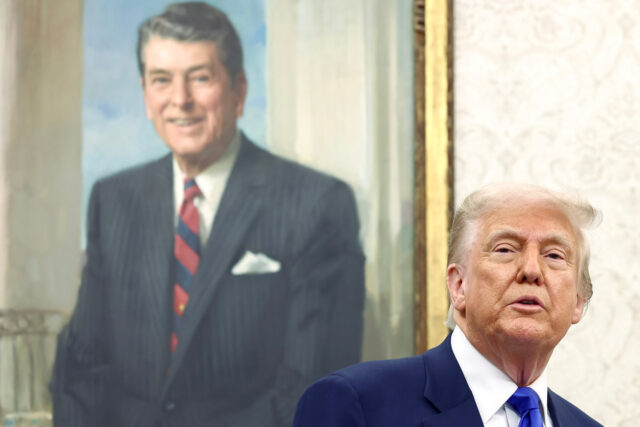 US President Donald Trump in the Oval Office of the White House in Washington, DC, US, on