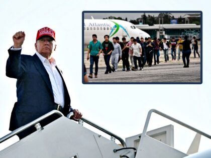 US President Donald Trump gestures as he boards Air Force one before departing from Joint