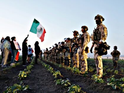 CAMARILLO, CALIFORNIA - JULY 10: Federal agents block people protesting an ICE immigratio