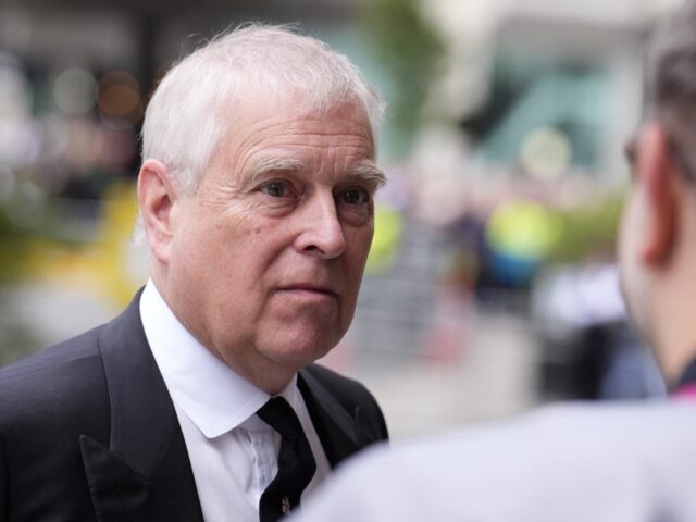 Britain's Prince Andrew, Duke of York arrives to attend a Requiem Mass, a Catholic funeral