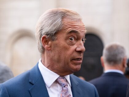 Nigel Farage, leader of Reform UK, outside the Bank of England, following a meeting, in th
