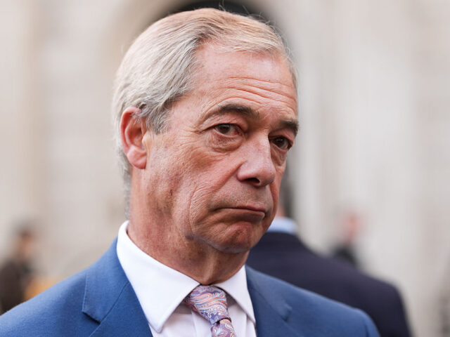 Nigel Farage, leader of Reform UK, outside the Bank of England, following a meeting, in th