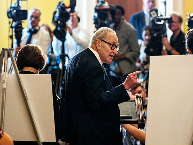 GettyImages-2238034320 WASHINGTON, DC September 30: U.S. Senate Minority Leader Charles Schumer (D-NY) speaks to