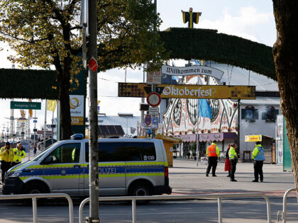 Police is seen at the Theresienwiese grounds of the Oktoberfest beer festival on October 1