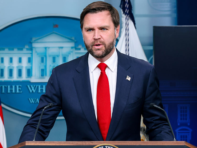 US Vice President JD Vance during a news conference in the James S. Brady Press Briefing R