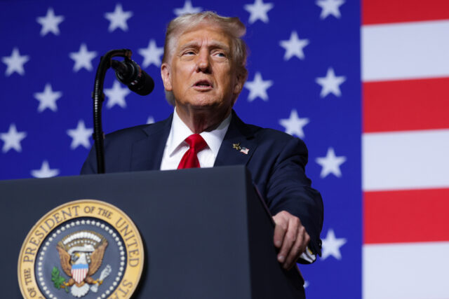 QUANTICO, VIRGINIA - SEPTEMBER 30: U.S. President Donald Trump speaks to senior military l