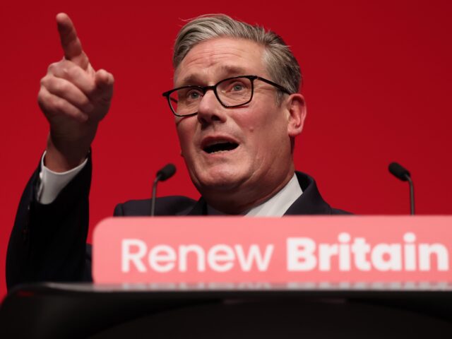 LIVERPOOL, ENGLAND - SEPTEMBER 30: Prime Minister Keir Starmer addresses the Labour Confer