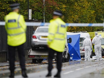 The police investigation continues at the scene near Heaton Park Hebrew Congregation synag