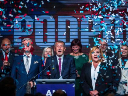 Andrej Babis, billionaire former Czech Republic prime minister, center, speaks at the ANO