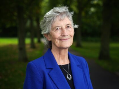 Irish presidential candidate Catherine Connolly in Rathfarnham Castle Park during her camp