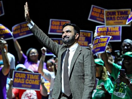 New York City Democratic mayoral candidate Zohran Mamdani waves after speaking during a ra