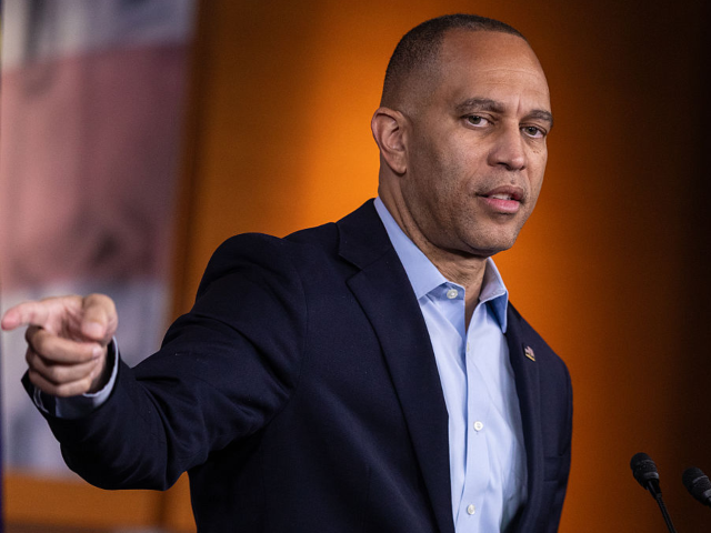 GettyImages-2240654853 Representative Hakeem Jeffries, a Democrat from New York, during a news conference at the