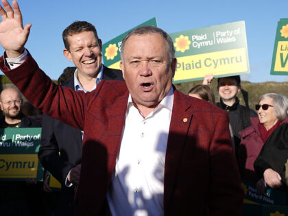Plaid Cymru's newly elected Senedd member Lindsay Whittle speaks during a rally at Ca