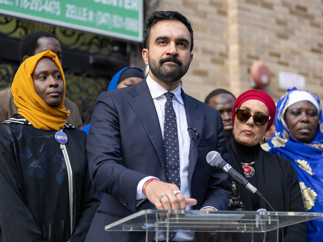 GettyImages-2242740377 Democratic mayoral candidate Zohran Mamdani speaks outside the Islamic Cultural Center of