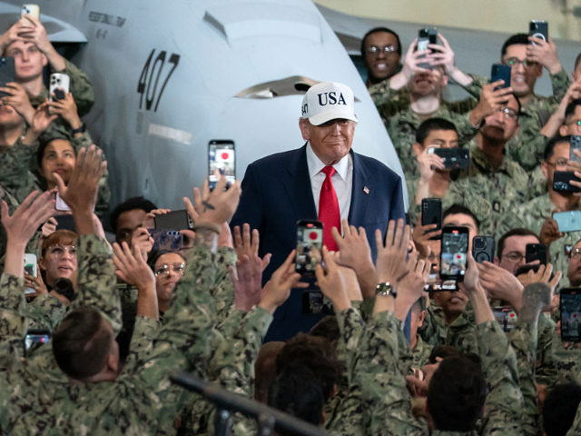 YOKOSUKA, JAPAN - OCTOBER 28: U.S. President Donald Trump arrives to deliver a speech aboa