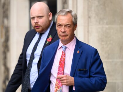 LONDON, ENGLAND - OCTOBER 28: Reform UK Leader Nigel Farage Departs following a speech by