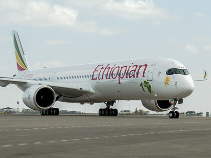 The passenger plane A350-1000, named "Ethiopia: Land of Origins," lands at the Bole Intern