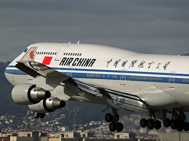A Boeing 747-4J6 of the Air China company lands in Barcelona, Spain, on November 23, 2024,