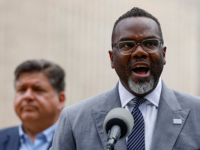 GettyImages2231381249 Chicago Mayor Brandon Johnson speaks during a press conference in Chicago, Illinois, on Au