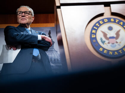 Senate Minority Leader Chuck Schumer, a Democrat from New York, during a news conference a