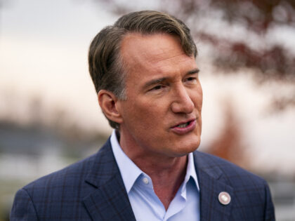 Glenn Youngkin, governor of Virginia, speaks to members of the media during a campaign sto