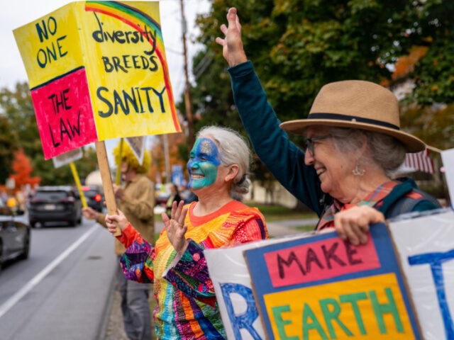 Grantifa at No Kings Protestors march in the second No Kings protest on October 18, 2025 in Shelburne, Vermont.
