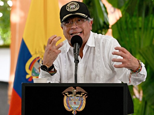 Colombia's President Gustavo Petro delivers a speech during a ceremony to destroy war mate