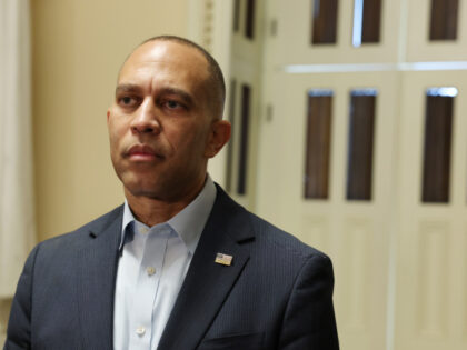 U.S. House Minority Leader Hakeem Jeffries (D-NY) speaks to reporters during a press confe