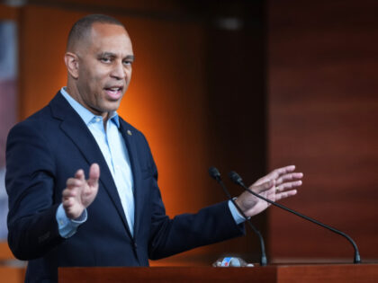House Minority Leader Hakeem Jeffries, D-N.Y., speaks during a news conference as the gove